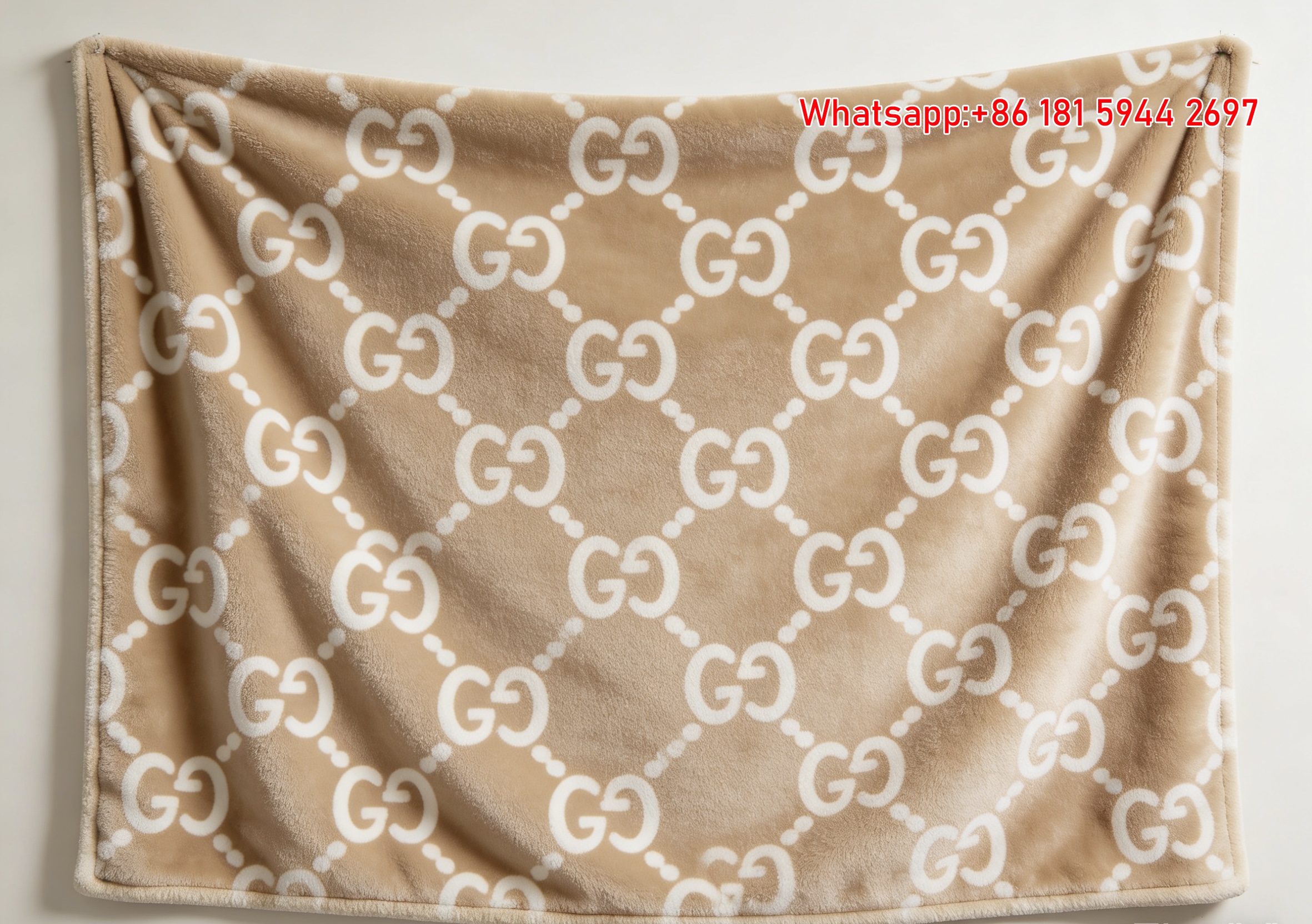 Beige White GG Monogram Allover Flannel Blanket – Wall Hanging Decor Gucci throw blanket IMG_2542